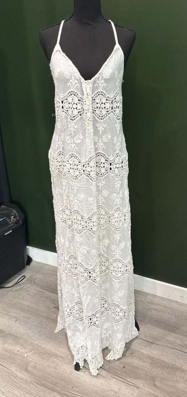 White Embroidered Lace Crochet Maxi Dress